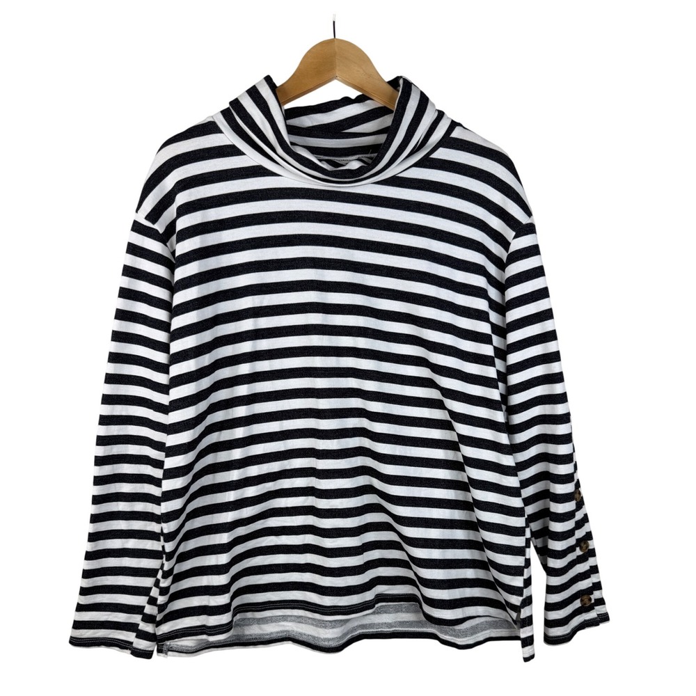 New St. John's Bay Striped Turtleneck Sweater size XL Black/White